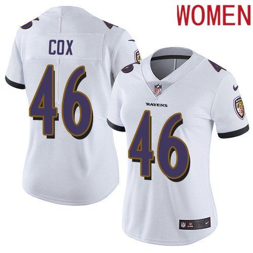 2019 Women Baltimore Ravens #46 Cox white Nike Vapor Untouchable Limited NFL Jersey->women nfl jersey->Women Jersey